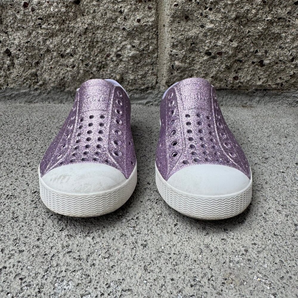NATIVE Jefferson Purple Bling Shoes Girls 10 C10 Glitter Slip On Natives Sneaker - Picture 5 of 8